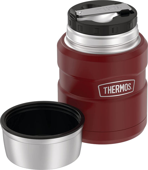 THERMOS Stainless King Vacuum-Insulated Food Jar with Spoon, 16 Ounce, Rustic Red
