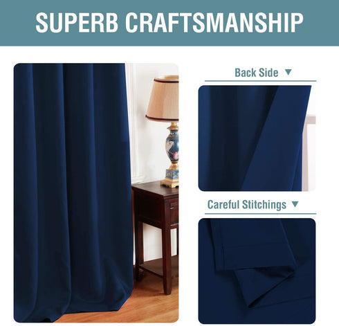 Thermal Insulated Blackout Curtains for Bedroom 63 Inches Long Grommet Window Treatment Panel for Living Room Energy Efficient Curtains 63 Inche Length - Solid in Navy Blue - One Panel