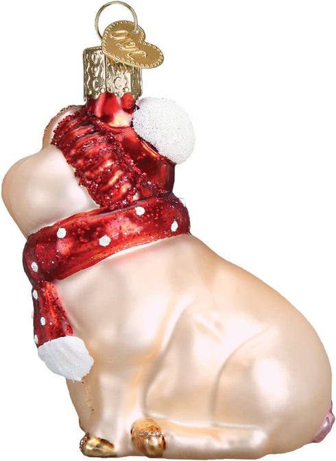 Old World Christmas Ornaments: Snowy Pig Glass Blown Ornaments for Christmas Tree (12419)
