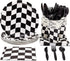 Racecar Dinnerware Set for Kid's Birthday Party, Checkered Design (Serves 24, 144 Pieces)