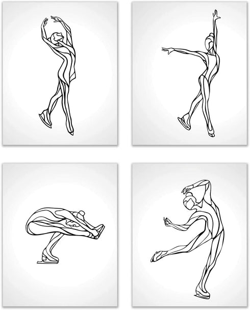 Minimalist Figure Skating Ice Dancing Wall Art Prints - Set of 4 (8x10) Inch Unframed Poster Photos
