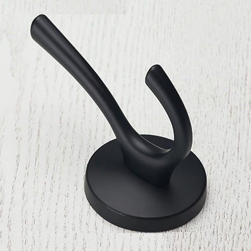 Mellewell Double Robe Hook 4-1/5'' Height Heavy Duty Towel Coat Hooks Wall Mounted Matte Black, 2 Pack, 09001D