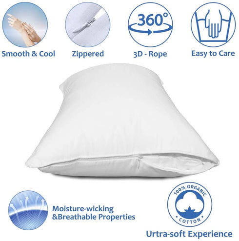 Precoco Pillow Cases King Size-100% Cotton Pillowcase Covers with Zipper Hidden, Breathable & Ultra Soft/Pillow Covers for Easy Care,2 Pack/White