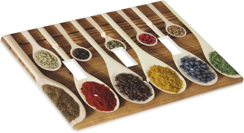 Kitchen Light Switch Cover Decorative Triple Wall Plate 3 Gang Toggle Switch Plate Covers Bedroom Electrical Faceplate 4.50 x 6.38 Inch Colorful Spices and Spoons