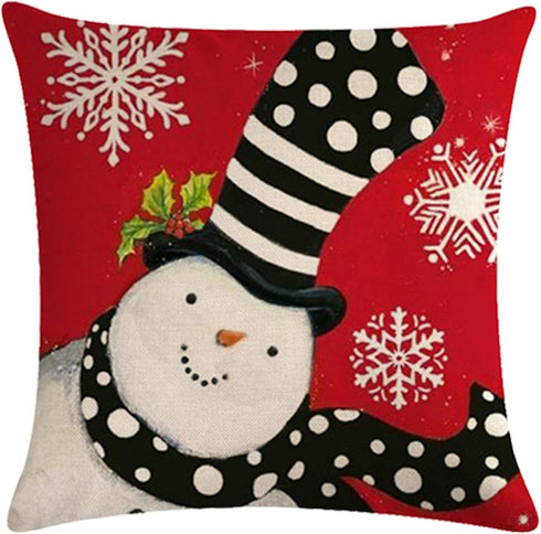 7COLORROOM Set of 4 Christmas Red Pillow Cover Lovely Snowman Festival Throw Cushion Cover Home Decorative Winter Cotton Linen Pillowcases 18" x 18"(Snowman)