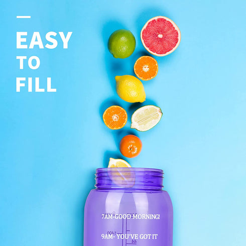 Half Gallon Water Bottle with Straw & Time Marker & large Handle, Water Bottles with Times to Drink 64 OZ Water Jug BPA Free Tritan Wide Mouth Motivational Water Bottle for Sports, Gym, Workout, Office