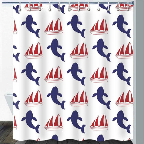 Gdmoon Sea Animals Whale Shower Curtain Navy Whale Nautical Ocean Theme Cartoon Home Decor Polyester Fabric Waterproof Durable Bathroom Curtain with 12 Hooks 72x72In YLWHGD1086