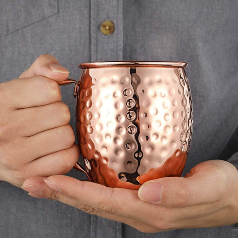 Moscow Mule Copper Mugs, Beer Glasses, Gift Set of 2, 16 oz, Food Safe HandCrafted Hammered Mug Pure Solid Copper Beer Mugs Wine Tumbler Cups, xmas Gift Set With 2 Cocktail Copper Straws