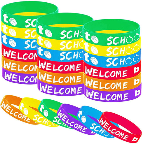 36PCS Welcome Back to School Party Rubber Bracelets, 100 Days of School/First Day of School Party Baby Shower Birthday Party Supplies Decorations Gifts Prize Goodie Bag Favors Silicone Wristbands