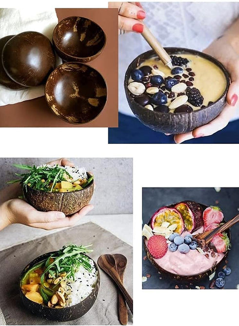COCOBANGO® Coconut Bowls with Spoons and Forks: Vegan, Organic, 100% natural Coconut Bowls, Smoothie bowls, Wooden Bowls for Food, Wooden Fruit Bowls, Acai Bowls (Set of 2)