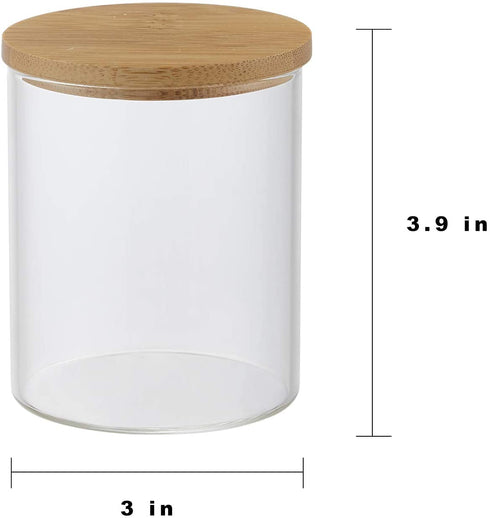YININE Bamboo Vanity Tray, Bathroom Tray Organizer Glass Qtip Holder Dispenser Apothecary Jars for Cotton Swabs Balls Round Pad Perfume Candles Cosmetics Jewelry Makeup