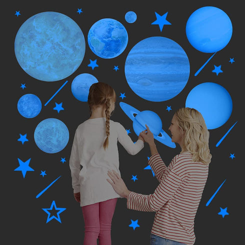 Glow in The Dark Stickers, Solar System Glow in The Dark Stars for Ceiling, Bright Planet Nursery Wall Sticker for Kid™s Room Decoration, Shining Galaxy Birthday Party Wall Decor (Blue)