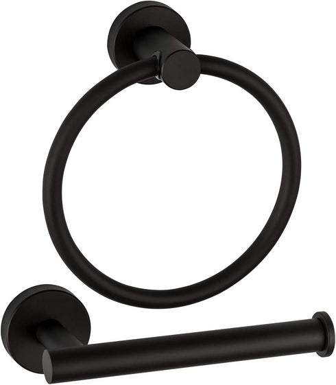 GAPPO Bathroom Hardware Accessories Set Matte Black 2 Piece SUS 304 Stainless Steel Wall Mounted Hand Towel Ring Toilet Paper Holder