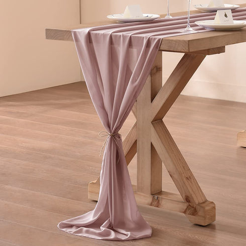 Socomi 2pcs Dusty Rose Chiffon Table Runner Sheer Wedding Runner 29x122 Inches Romantic Table Runner for Wedding Table Decorations