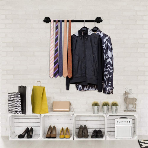 ERYTLLY 2 Bases Wall Mount Clothes Rack Industrial Pipe Clothes Rack On Wall Hanging Rod Laundry Room Hanging Rod Detachable Wall Mounted Iron Garment Bar for Bathroom, Room, Living Room, office Use