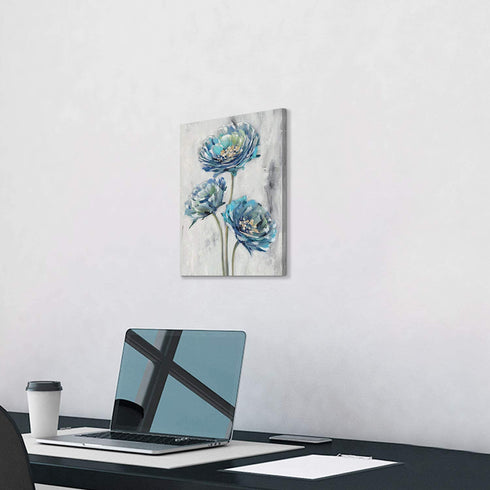 Abstract Floral Canvas Wall Art: Blossom Blue Lotus Flower Artwork Painting Print for Bathroom (12? x 16? x 1 Panel)