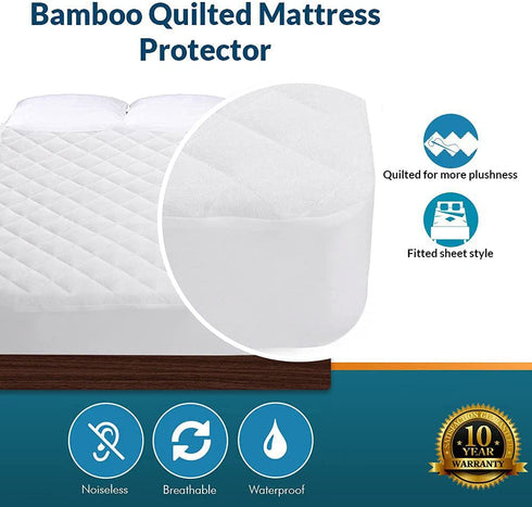 Mini Crib Mattress Protector 100% Waterproof, Without Noiseless Bamboo Quilted Ultra Soft White Terry Fitted Sheet Style (Mini Crib)