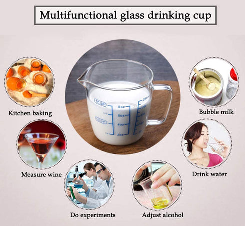 Goeielewe Glass Measuring Cup with Lid, Graduated Beaker Mug with Handle, Borosilicate Glass V-Shaped Spout Microwave Safe Scales Milk Cup for Cooking Baking (2cup/16oz/500ml)