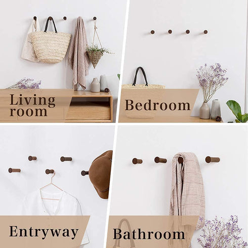 INMAN Wall Hooks, Wall Mounted Coat Hooks - 2.36'' Length Natural Wood Pegs, Entryway Wall Hangers Hooks for Hanging Coats, Hats, Bags and Towels, Pack of 4, Walnut