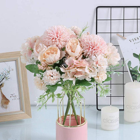 KIRIFLY Artificial Flowers, Fake Peony Silk Hydrangea Bouquet Decor Plastic Carnations Realistic Flower Arrangements Wedding Decoration Table Centerpieces 2 Packs (Light Pink)