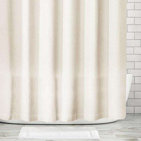 mDesign Hotel Quality Polyester/Cotton Blend Machine Washable Fabric Shower Curtain with Waffle Weave and Rust-Resistant Metal Grommets for Bathroom Showers and Bathtubs - 72" x 72" - Sand/Khaki