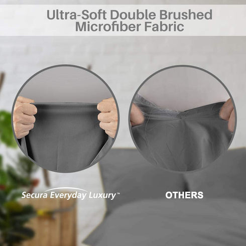 Secura Everyday Luxury Queen Bed Sheet Set 4 Piece - Soft Microfiber 1800 Thread Count 16" Deep Pocket Sheet Sets - Hypoallergenic, Wrinkle & Fade Resistant (Gray)