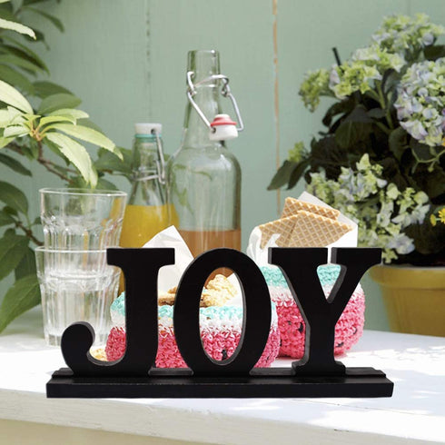 Wood Joy Sign Tabletop Joy Letters Sign Freestanding Wooden Cutout Word Decor Decorative Mantel Signs for Home Decor (Black(Joy))