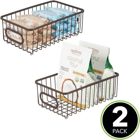 mDesign Farmhouse Decor Metal Wire Food Storage Organizer, Bin Basket for Kitchen, Pantry, Bathroom, Laundry Room, Closets, Garage - High - Small, 2 Pack - Bronze