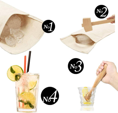 Pack of 2 Professional Lewis Bags and 1 Piece Ice Mallet,1pc Muddler Bar Tool Set Reusable Canvas Crushed Ice Bags for Home Party Bar Kitchen Dried Ice Crushing
