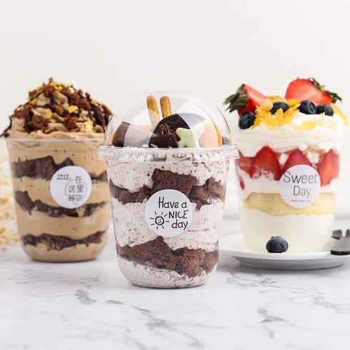 50 Pack 12oz Clear Plastic Cups with Dome Lids (No Hole), Crystal PET Disposable Dessert Cups for Parfait Ice Cream Fruit Iced Cold Drinks