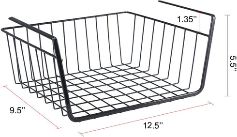 Undershelf Storage Basket Under Shelf Wire Basket Household Metal Under Shelf Hanging Storage Bin Basket Slides Under Shelves for Storage Space Saving for Kitchen Pantry Bookshelf (Small, 2 PCS)