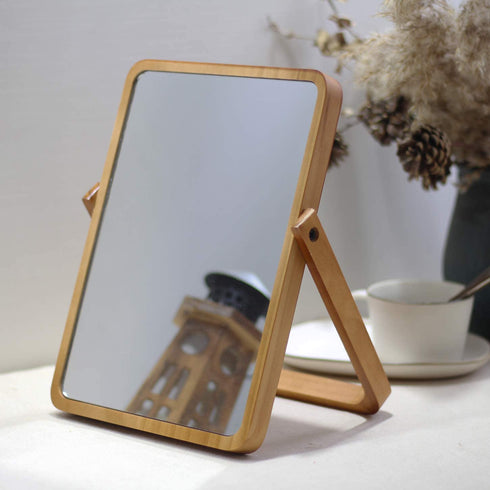 Vertical Wood Vanity Table Mirror Stand Makeup Mirror Swivel at Multiple Angles for Bedroom Living Room and Makeup Desk
