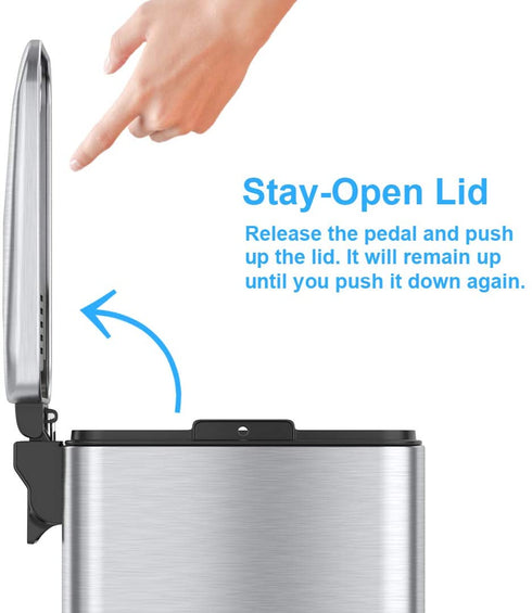 iTouchless SoftStep 1.3 Gallon Small Slim Bathroom Step Trash Can with Removable Inner Bucket & AbsorbX Odor Filter, Stainless Steel, 5 Liter Garbage Bin, Bathroom, Bedroom, Business Office Cubicle