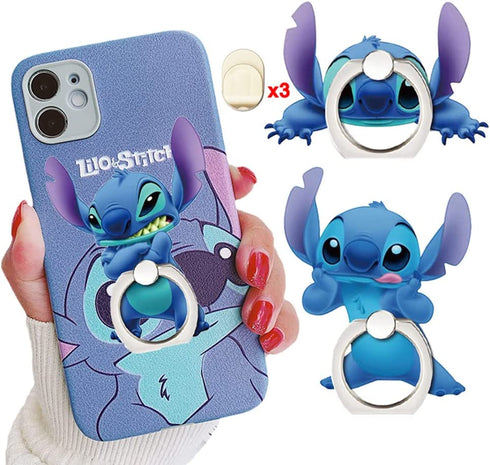 ZOSTLAND 3PCS Prank Joke Fun Phone Ring,Universal 360°Adjustable Phone Case Finger Grip Stand Holder Desk Stent Mount Hook Compatible with iPhone 13 12 11 XS MAX X Plus iPad (3pcs Make Face Stitch)