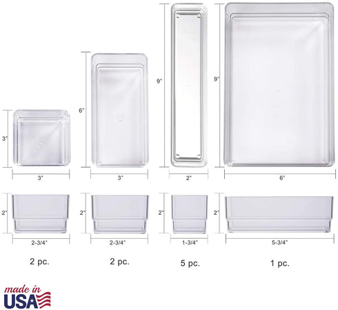 STORi Plastic Makeup and Vanity Stackable Drawer Organizers | Perfect for Makeup Brushes and Palettes, Beauty Accessories, Office Supplies, Craft, and Kitchen | 10 Piece Set | Clear