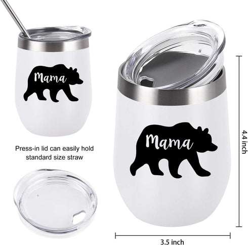 Gingprous Mama Bear, Papa Bear Set, Gifts for New Parents New Mom and New Dad Pregnancy Couples, Insulated Stainless Steel Wine Tumbler and Travel Tumbler with Lids(2 Pack, Black and White)