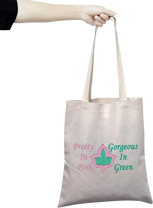 BLUPARK Sorority Canvas Tote Bags Ivy Leaf Sorority Gift Pretty In Pink and Gorgeous In Green Reusable Shopping Bags