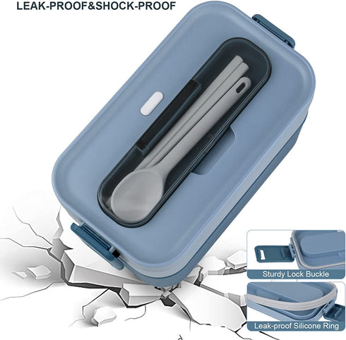 HSYTEK Bento Lunch Box Set Portable , 2 Layer Japanese Lunch Box, Meal Prep Lunch Container with Utensil & A Tote Drawstring Insulated Lunch Bag(Blue)