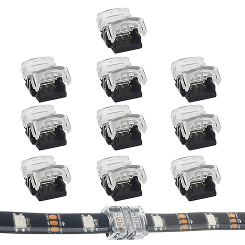 RGBZONE 10Pcs LED Strip Connector 3 Pin 10mm Strip to Strip Unwired Gapless Solderless Connector for Dual Color and Digital Pixel Strip Light
