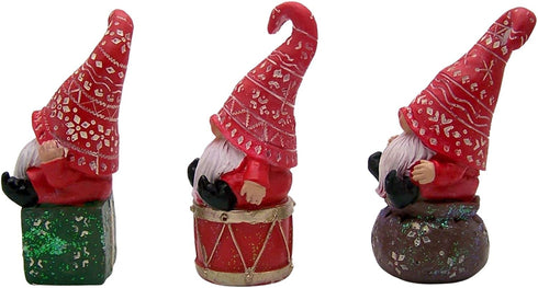 Festive Holiday Sitting Gnome Figurines, Christmas Decoration, 3 Assorted, 5 Inches