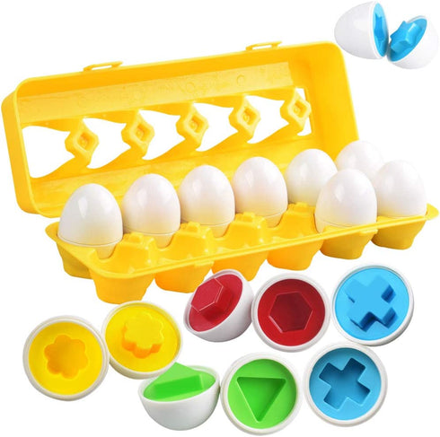 CPSYUB Toddler Toys, 18 Month Toys, Easter Eggs Learning Toys for 1, 2, 3 Year Old Girls / Boys, Montessori Matching Eggs Educational Color & Shape Recognition Skills Gifts Toys BPA Free (12 Eggs)