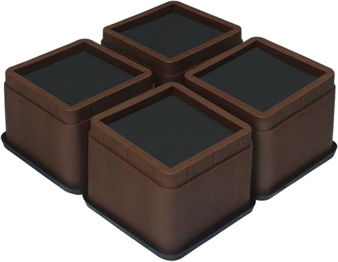 aspeike 3 or 6 INCH Bed and Furniture Risers Set of 4, Durable and Stackable Square Bed Lifts - Lifts Up to 2200 LBs (A Large Area of Groove with Anti Slip Mat) Pack of 4, Brown