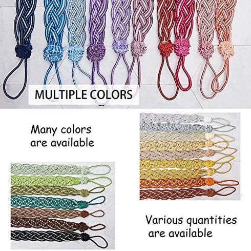 2 Pieces Braided Curtain Tiebacks Rope Belt Curtain Ties and 2 Pieces Hooks Metal Curtain Tieback Hooks for Window Curtain Accessories (Navy Blue and Silver)