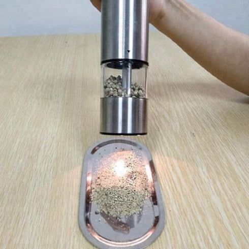 Pepper Grinder with Light - Battery Operated Pepper or Salt Mill - Stainless Steel - Easy Grip - Easy to Use - Sleek Modern Design