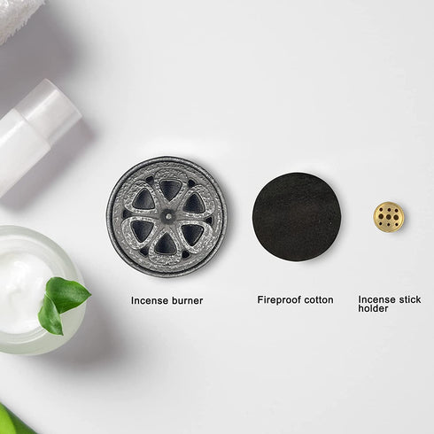 Incense Burner, Incense Burner Holder, Cast Iron Incense Burner with Incense Stick Holder and Fireproof Cotton. Ideal for Incense Sticks, Resin Incense, Cone Incense and Ritual Purpose, Decor, Etc.¦