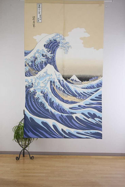 Denelchon Made in Japan Noren Curtain Tapestry Ukiyoe Hokusai The Great Wave Kanagawa
