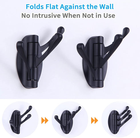 Towel Hook Matte Black 2 PCS, Angle Simple Metal Swivel Folding Robe Hook, Hand Towel Holder, Heavy Duty Clothes Hanger for Bathroom RV Wall Mount