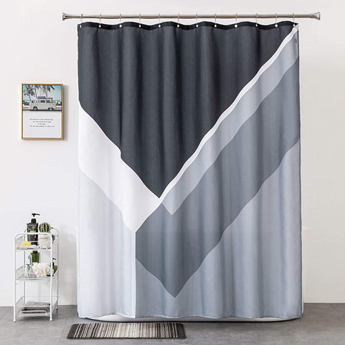 Black Shower-Curtain Grey Water-Repellent Gray-Modern-Bathroom - Black White Grey Geometric Shower Curtain 72×72 Inch
