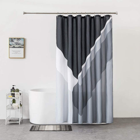 Black Shower-Curtain Grey Water-Repellent Gray-Modern-Bathroom - Black White Grey Geometric Shower Curtain 72×72 Inch