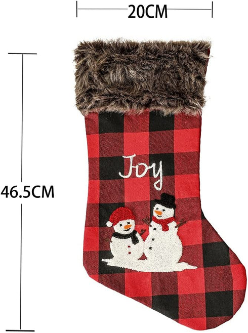 ZLLQIMENG 4 Pack Christmas Stockings Buffalo Plaid 18 inches Large Xmas Stocking Embroidery with Faux Fur Cuff for Family Kid Holiday Party Christmas Decoration